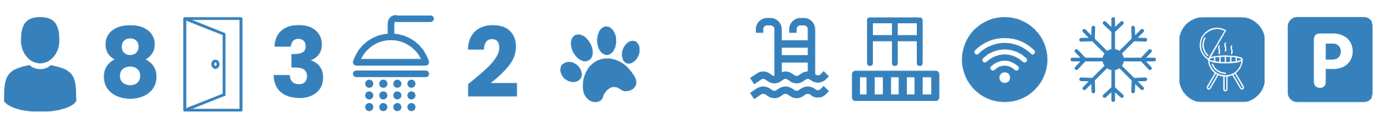 <img src="bandeau-icones.png" 
     alt="Villa pour 7 personnes, 3 chambres, 3 salles de bain, piscine privée, terrasse, Wi-Fi, clim