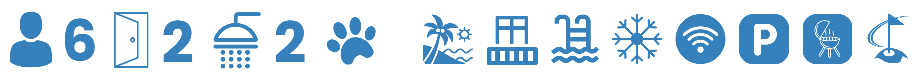 <img src="bandeau-icones.png" 
     alt="Villa pour 7 personnes, 3 chambres, 3 salles de bain, piscine privée, terrasse, Wi-Fi, clim